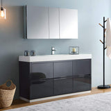 Fresca FVN8460GO Fresca Valencia 60" Gray Oak Free Standing Modern Bathroom Vanity w/ Medicine Cabinet