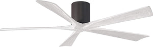Matthews Fan IR5H-TB-MWH-60 Irene-5H five-blade flush mount paddle fan in Textured Bronze finish with 60” solid matte white wood blades. 