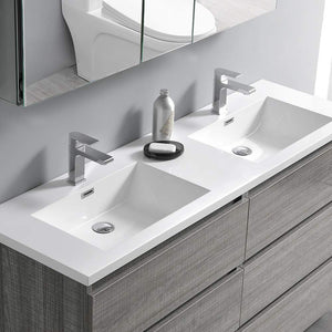 Fresca FCB93-3030RW-D-I Fresca Lazzaro 60" Rosewood Free Standing Modern Bathroom Cabinet w/ Integrated Double Sink