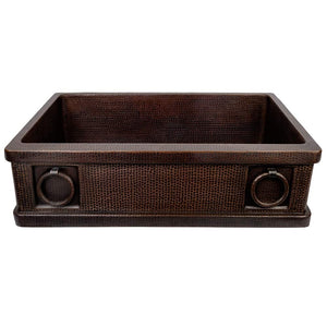Premier Copper Products KASDB33229R 33-Inch Hammered Copper Kitchen Apron Single Sink with Rings…