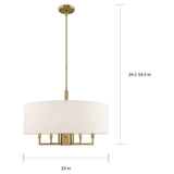 Livex Lighting 42605-01 Meridian - Six Light Chandelier, Antique Brass Finish with Oatmeal Fabric Shade