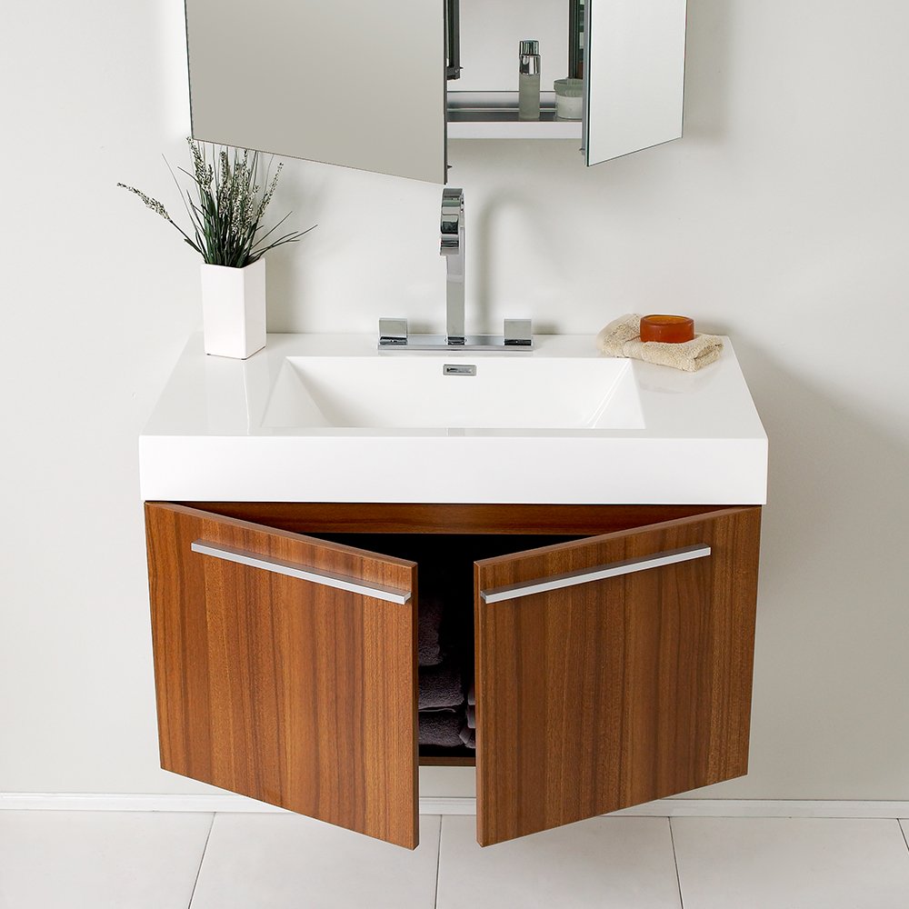 Fresca FVN8090TK Fresca Vista 36" Teak Modern Bathroom Vanity w/ Medicine Cabinet