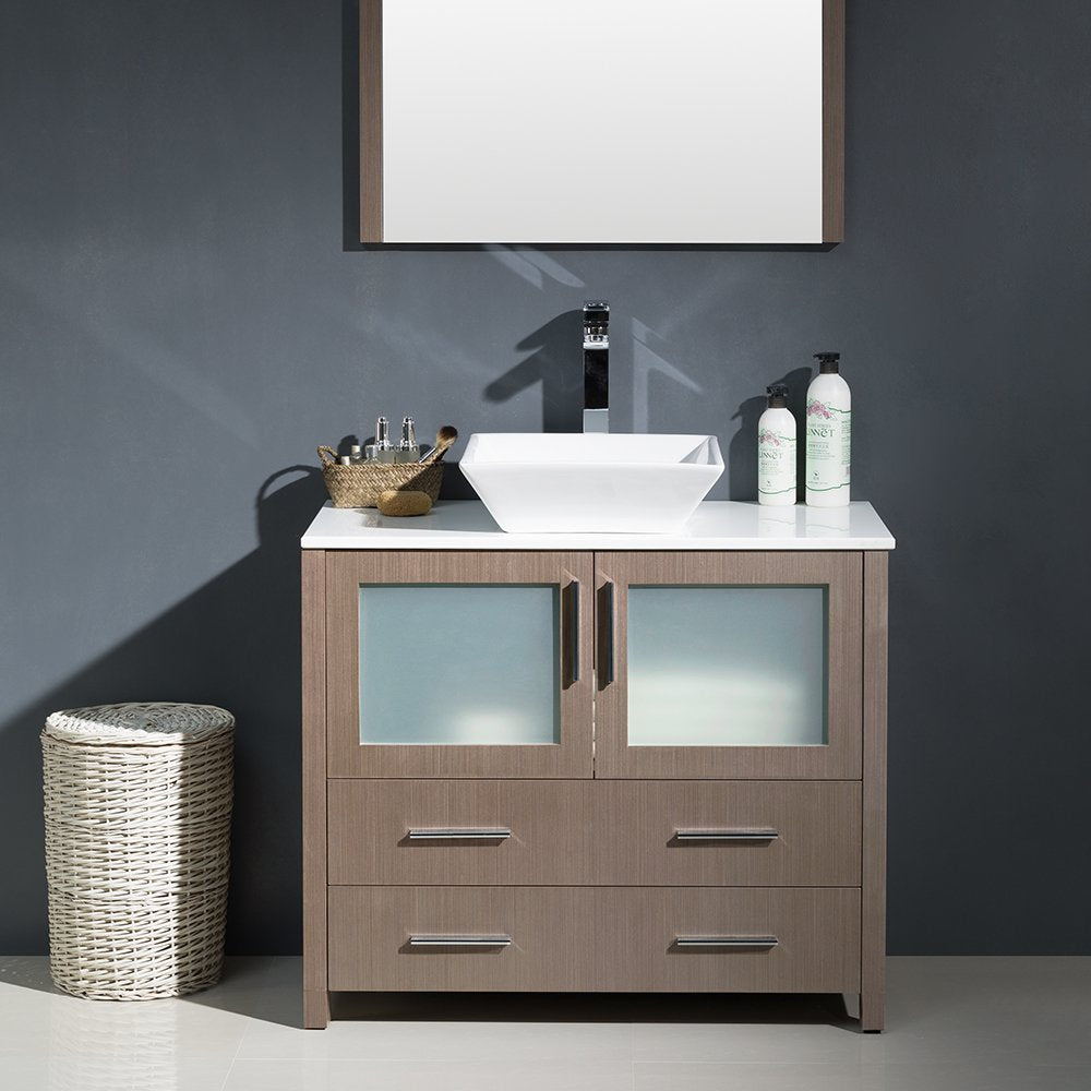 Fresca FVN6236GO-VSL Fresca Torino 36" Gray Oak Modern Bathroom Vanity w/ Vessel Sink