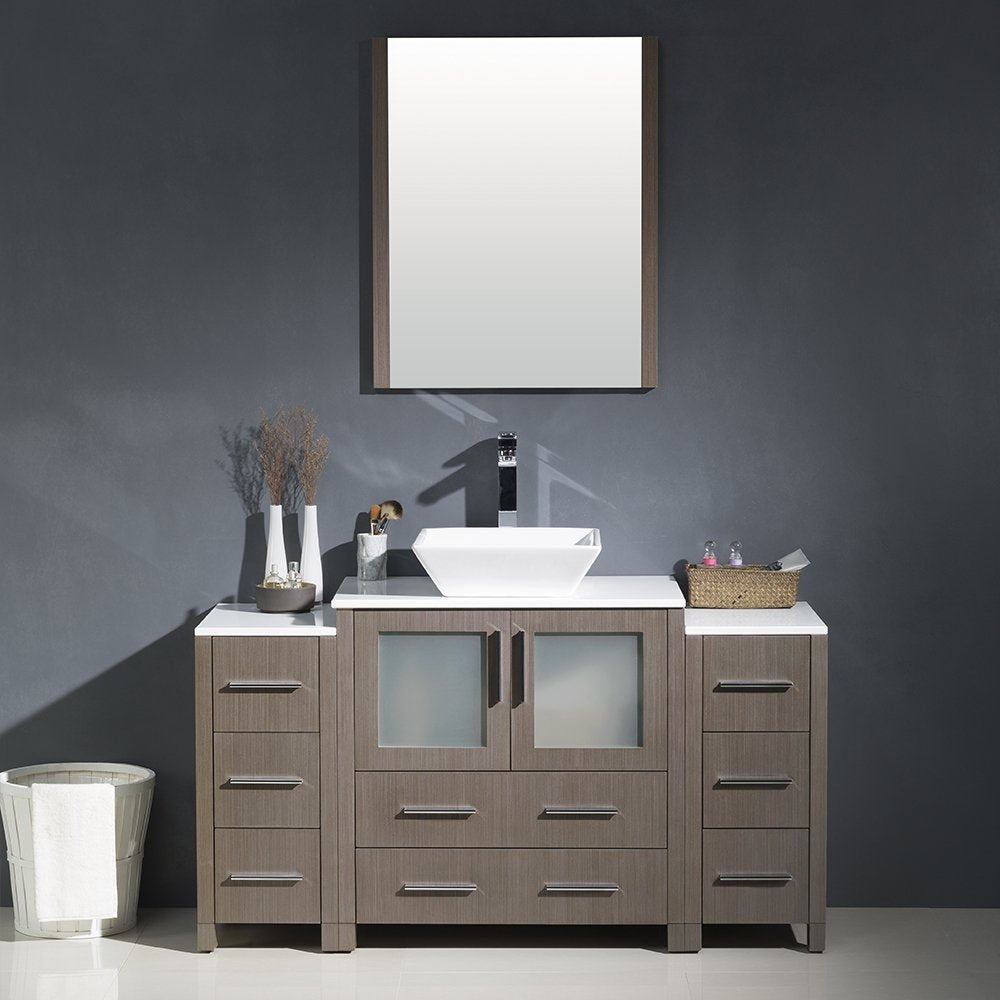 Fresca FVN62-123012GO-VSL Fresca Torino 54" Gray Oak Modern Bathroom Vanity w/ 2 Side Cabinets & Vessel Sink