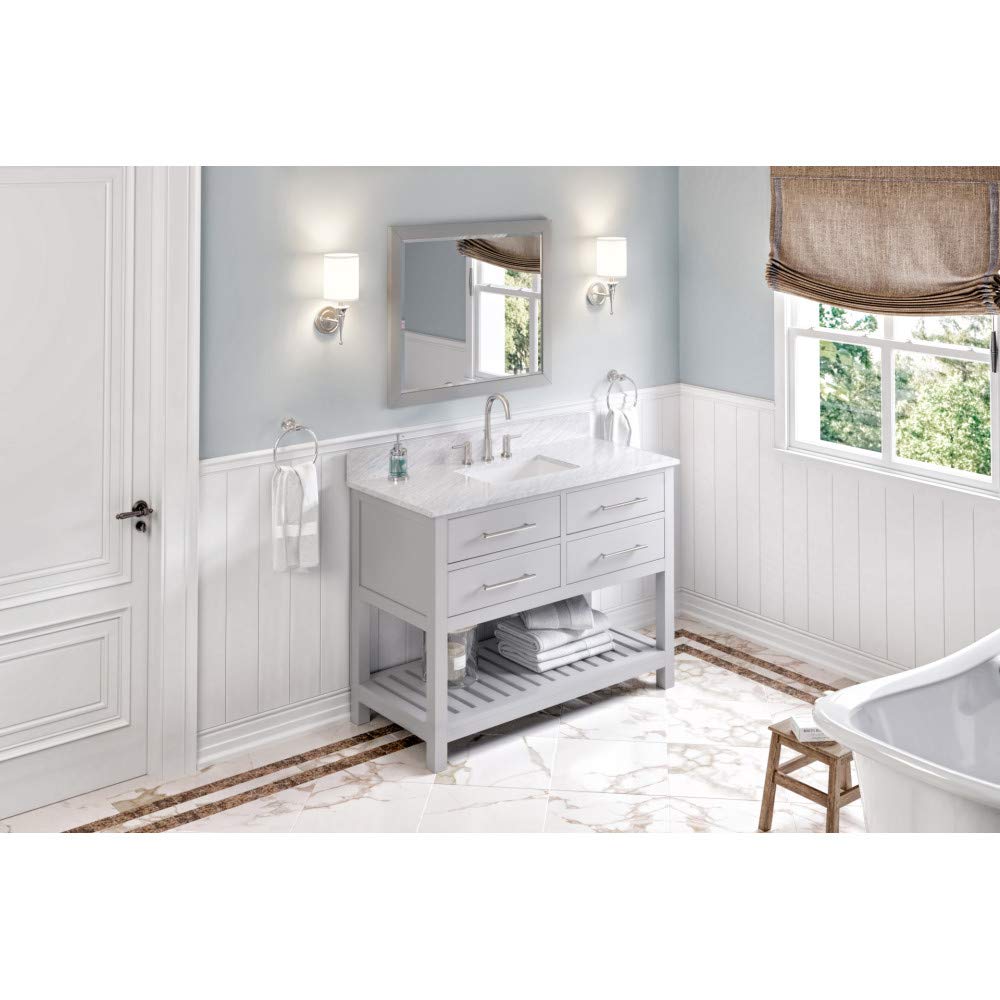 Jeffrey Alexander VKITWAV48GRWCR 48" Grey Wavecrest Vanity, White Carrara Marble Vanity Top, undermount rectangle bowl