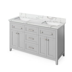 Jeffrey Alexander VKITCHA60GRSGR 60" Grey Chatham Vanity, double bowl, Steel Grey Cultured Marble Vanity Top, two undermount rectangle bowls