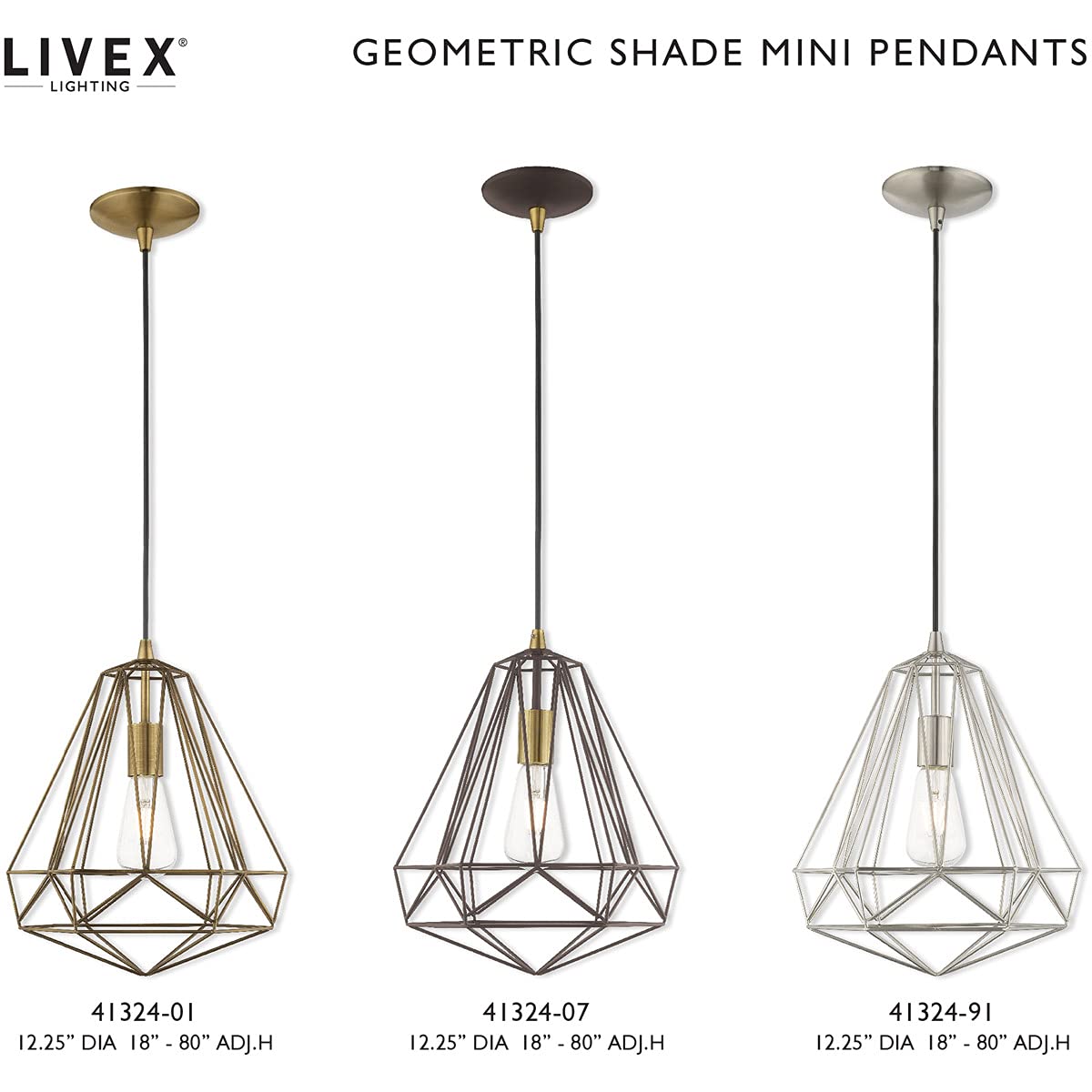 Livex Lighting 41324-07 Geometric Shade - 12.25" One Light Mini Pendant, Bronze Finish with Bronze Metal Shade