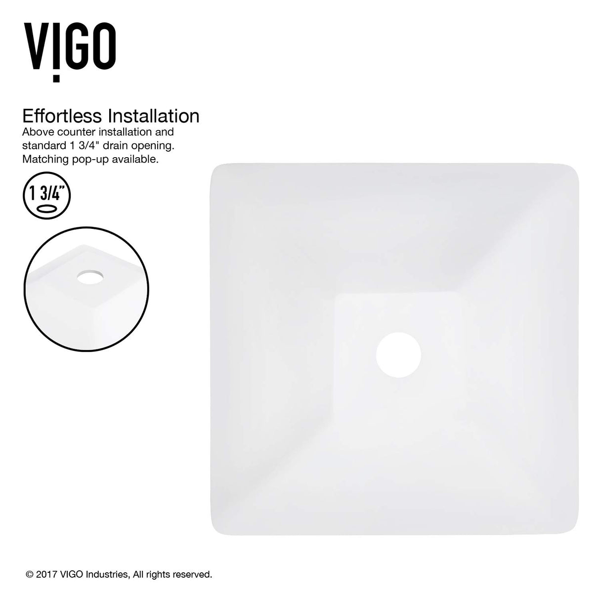 VIGO Hibiscus 16 inch L x 16 inch W Over the Counter Freestanding Matte Stone Square Vessel Bathroom Sink in Matte White - Sink for Bathroom VG04004