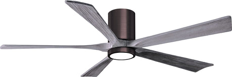 Matthews Fan IR5HLK-BB-BW-60 IR5HLK five-blade flush mount paddle fan in Brushed Bronze finish with 60” solid barn wood tone blades and integrated LED light kit.