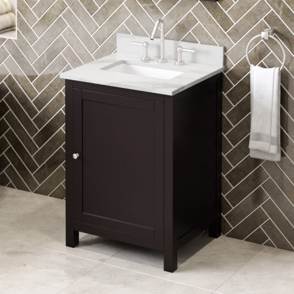 Jeffrey Alexander VKITAST24ESCQR 24" Espresso Astoria Vanity, Calacatta Vienna Quartz Vanity Top, undermount rectangle bowl