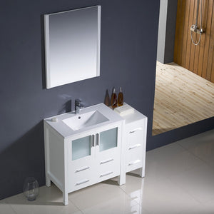 Fresca FVN62-3012WH-UNS Fresca Torino 42" White Modern Bathroom Vanity w/ Side Cabinet & Integrated Sink