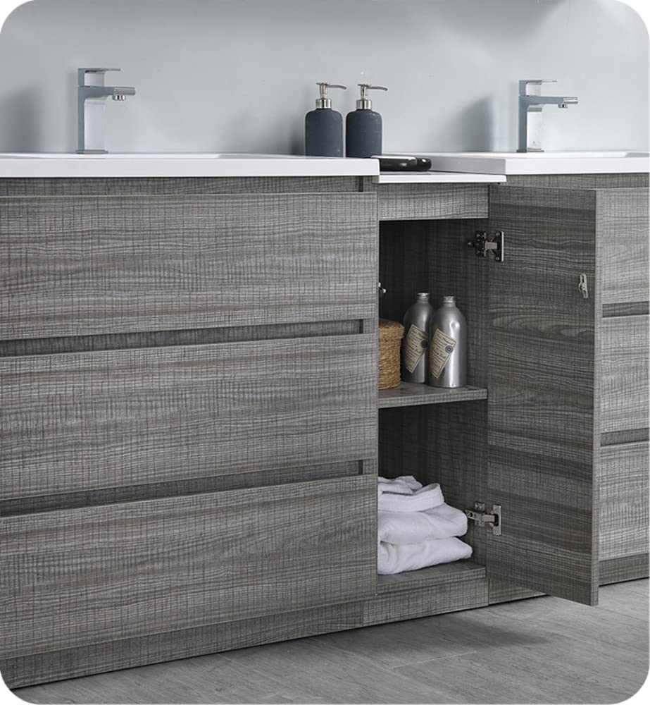 Fresca FCB93-301230HA-D Fresca Lazzaro 72" Glossy Ash Gray Free Standing Double Sink Modern Bathroom Cabinet