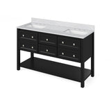 Jeffrey Alexander VKITADL60BKSGR 60" Black Adler Vanity, double bowl, Steel Grey Cultured Marble Vanity Top, two undermount rectangle bowls