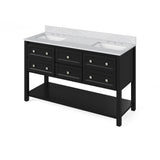 Jeffrey Alexander VKITADL60WHBOR 60" White Adler Vanity, double bowl, Boulder Cultured Marble Vanity Top, two undermount rectangle bowls