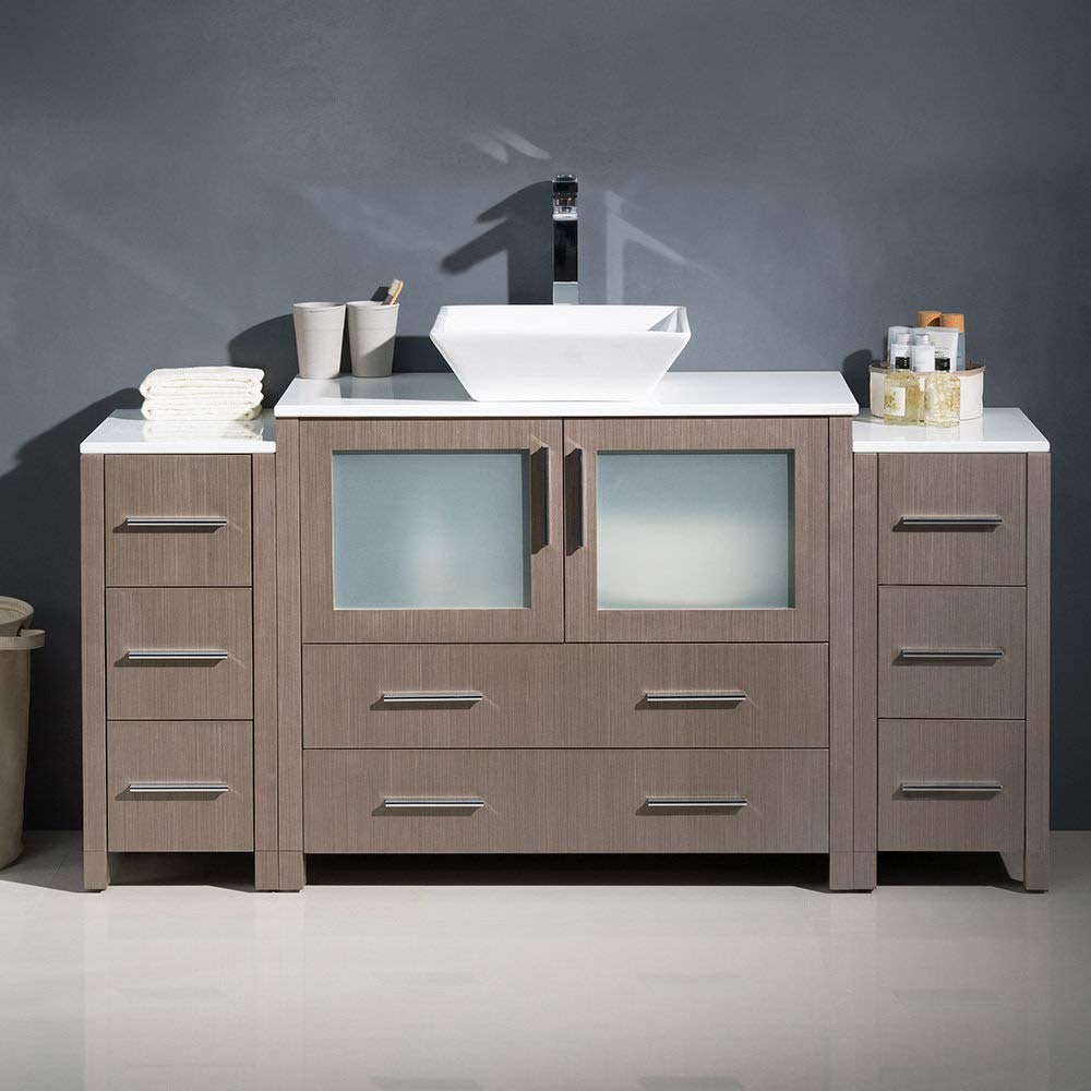 Fresca FCB62-123612GO-CWH-V Fresca Torino 60" Gray Oak Modern Bathroom Cabinets w/ Top & Vessel Sink