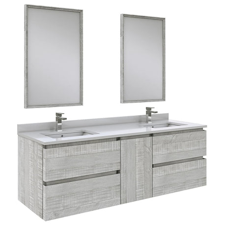 Fresca FVN31-241224ASH Fresca Formosa 60" Wall Hung Double Sink Modern Bathroom Vanity w/ Mirrors in Ash