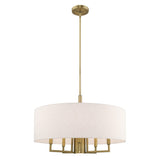 Livex Lighting 42605-01 Meridian - Six Light Chandelier, Antique Brass Finish with Oatmeal Fabric Shade