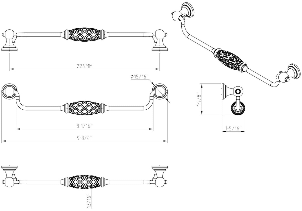 Jeffrey Alexander 749-224ABSB 224 mm Center-to-Center Antique Brushed Satin Brass Birdcage Tuscany Drop & Ring Pull