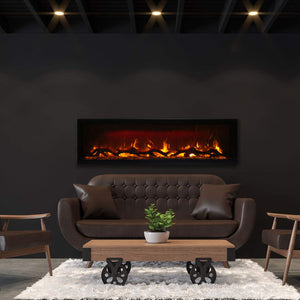 Amantii SYM-60 Symmetry Smart Electric  60" Indoor / Outdoor WiFi Enabled Built In Fireplace, Featuring a MultiFunction Remote Control , Multi Speed Flame Motor and a 10 piece Birch Log Set