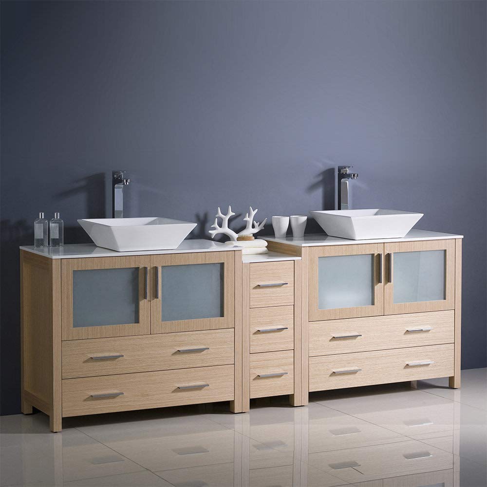 Fresca FCB62-361236ES-CWH-V Fresca Torino 84" Espresso Modern Double Sink Bathroom Cabinets w/ Tops & Vessel Sinks