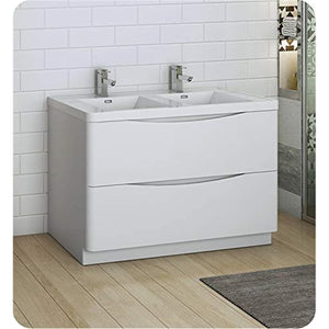 Fresca FCB9148WH-D-I Fresca Tuscany 48" Glossy White Free Standing Modern Bathroom Cabinet w/ Integrated Double Sink