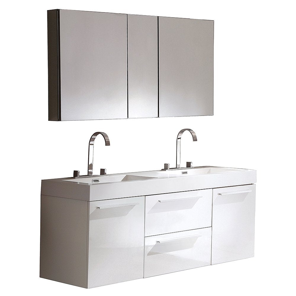 Fresca FVN8013WH Fresca Opulento 54" White Modern Double Sink Bathroom Vanity w/ Medicine Cabinet