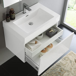 Fresca FVN8007WH Fresca Mezzo 30" White Wall Hung Modern Bathroom Vanity w/ Medicine Cabinet