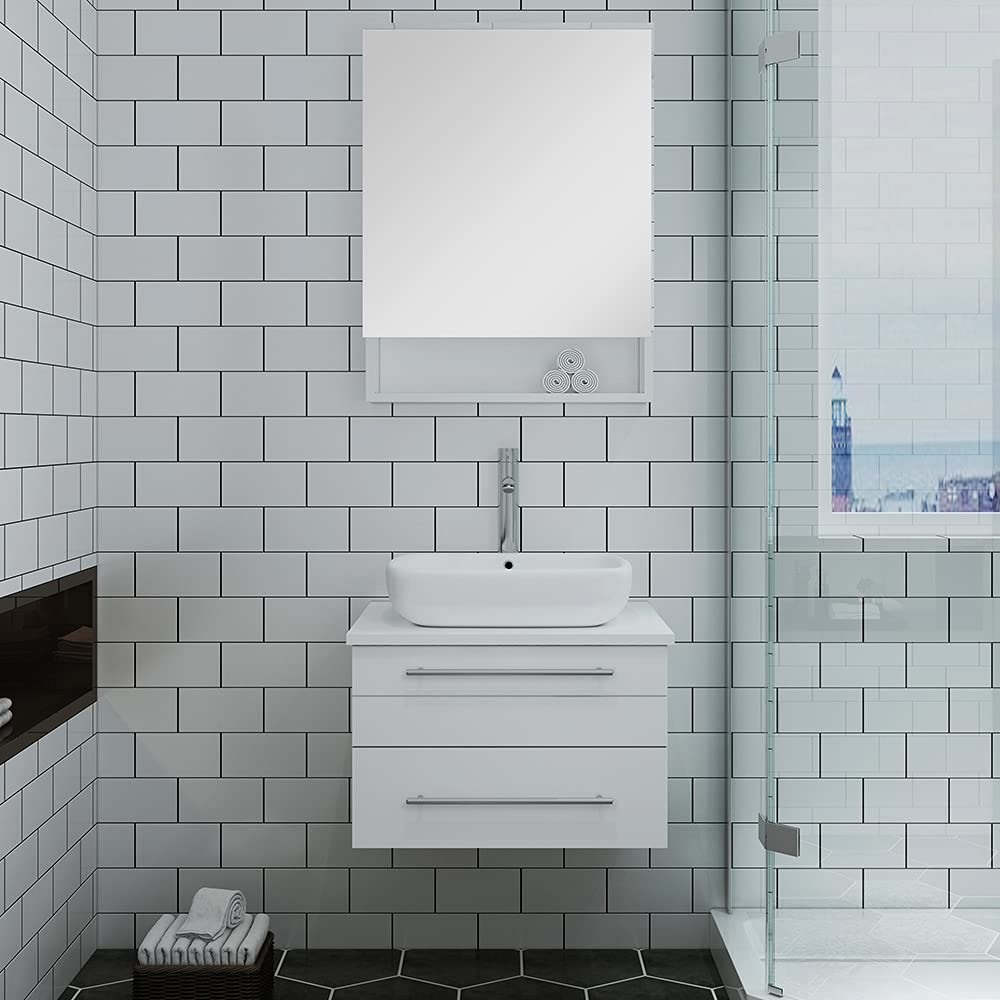 Fresca FVN6124GR-VSL Fresca Lucera 24" Gray Wall Hung Vessel Sink Modern Bathroom Vanity w/ Medicine Cabinet