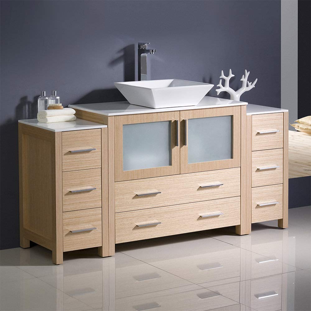 Fresca FCB62-123612ES-CWH-V Fresca Torino 60" Espresso Modern Bathroom Cabinets w/ Top & Vessel Sink