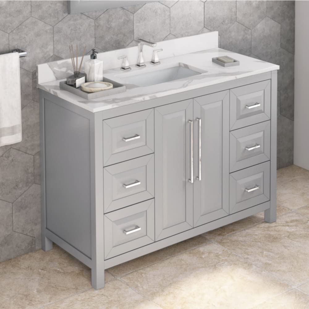 Jeffrey Alexander VKITCAD48GRCQR 48" Grey Cade Vanity, Calacatta Vienna Quartz Vanity Top, undermount rectangle bowl