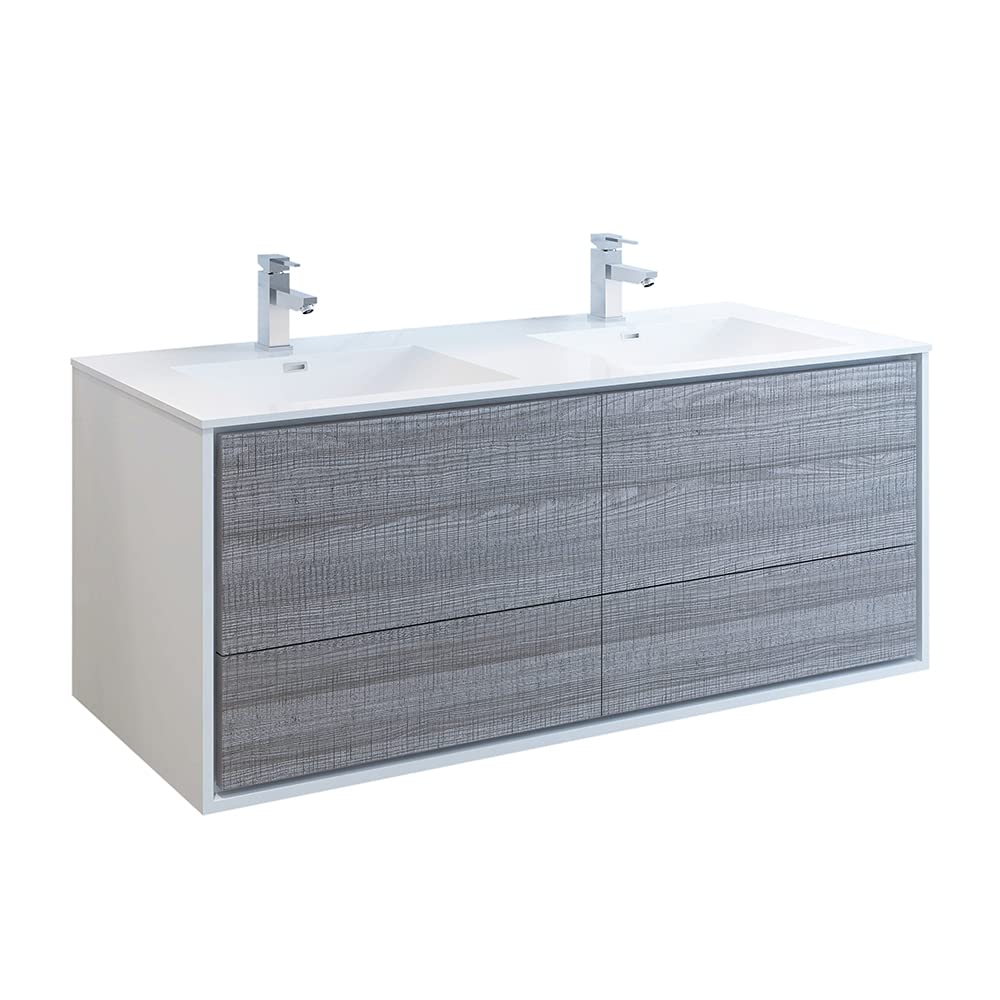 Fresca FCB9260OG-D-I Fresca Catania 60" Ocean Gray Wall Hung Modern Bathroom Cabinet w/ Integrated Double Sink