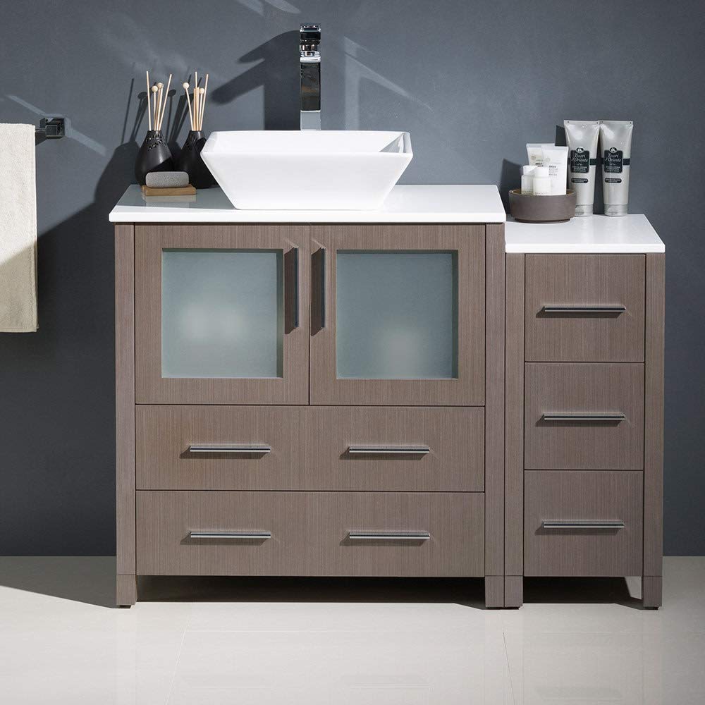 Fresca FCB62-3012GO-CWH-V Fresca Torino 42" Gray Oak Modern Bathroom Cabinets w/ Top & Vessel Sink