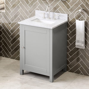 Jeffrey Alexander VKITAST24GRWCR 24" Grey Astoria Vanity, White Carrara Marble Vanity Top, undermount rectangle bowl