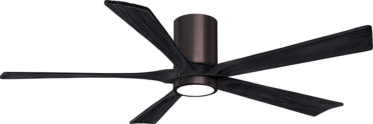 Matthews Fan IR5HLK-BB-BK-60 IR5HLK five-blade flush mount paddle fan in Brushed Bronze finish with 60” solid matte black wood blades and integrated LED light kit.