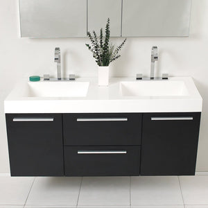 Fresca FVN8013BW Fresca Opulento 54" Black Modern Double Sink Bathroom Vanity w/ Medicine Cabinet