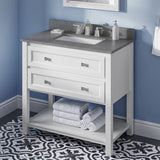 Jeffrey Alexander VKITADL36WHSGR 36" White Adler Vanity, Steel Grey Cultured Marble Vanity Top, undermount rectangle bowl