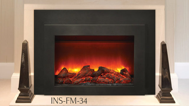 Amantii INS-FM-34 Insert Series - 34" Electric Fireplace Insert with Black Steel Surround and Overlay