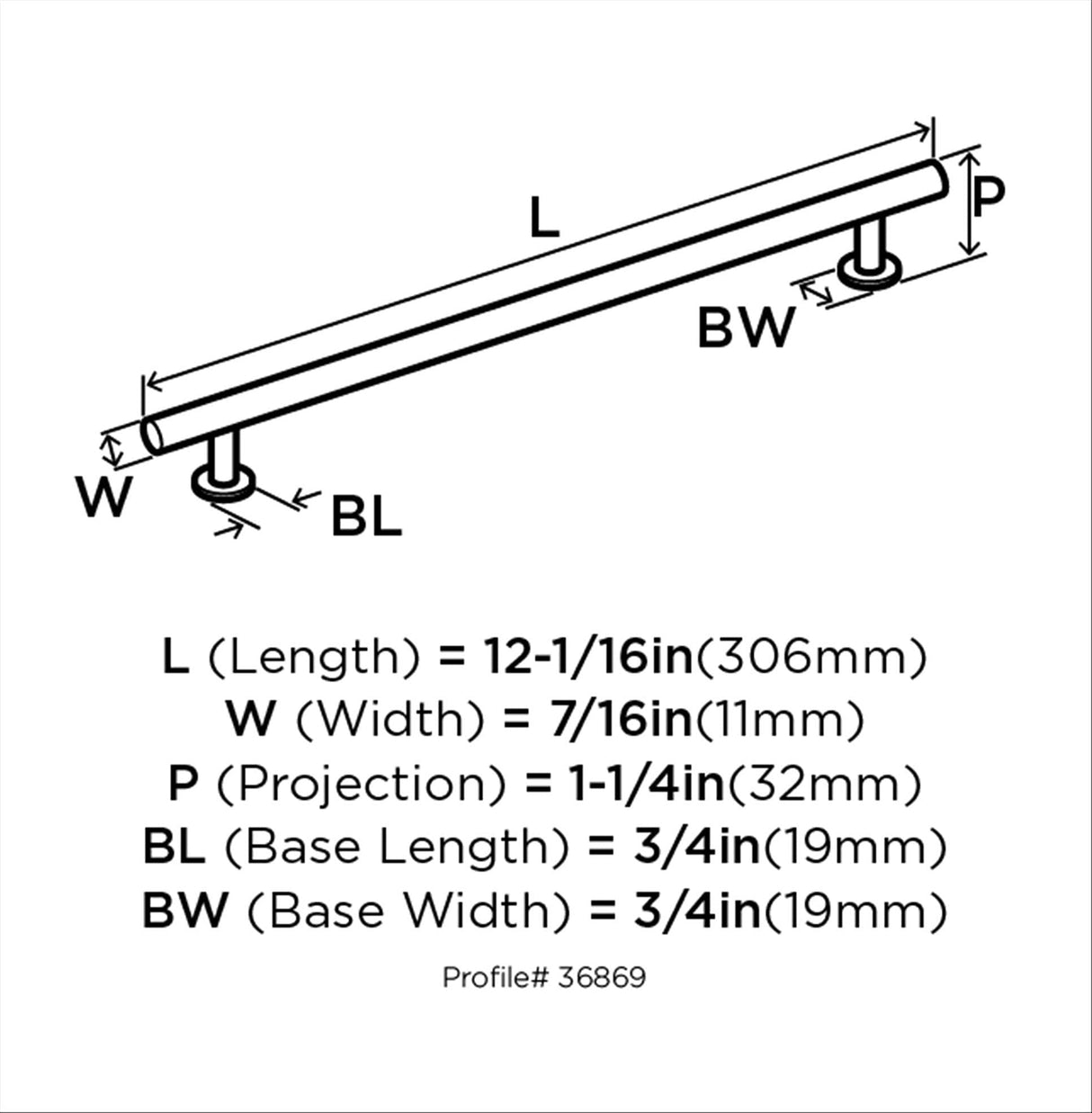 Amerock Cabinet Pull Satin Nickel 10-1/16 inch (256 mm) Center-to-Center Radius 1 Pack Drawer Pull Cabinet Handle Cabinet Hardware