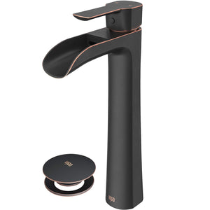 VIGO Niko 10.5 inch H Single Hole Single Handle Bathroom Faucet with Pop Up Drain in Antique Rubbed Bronze - Vessel Sink Faucet with drain included VG03024ARB2