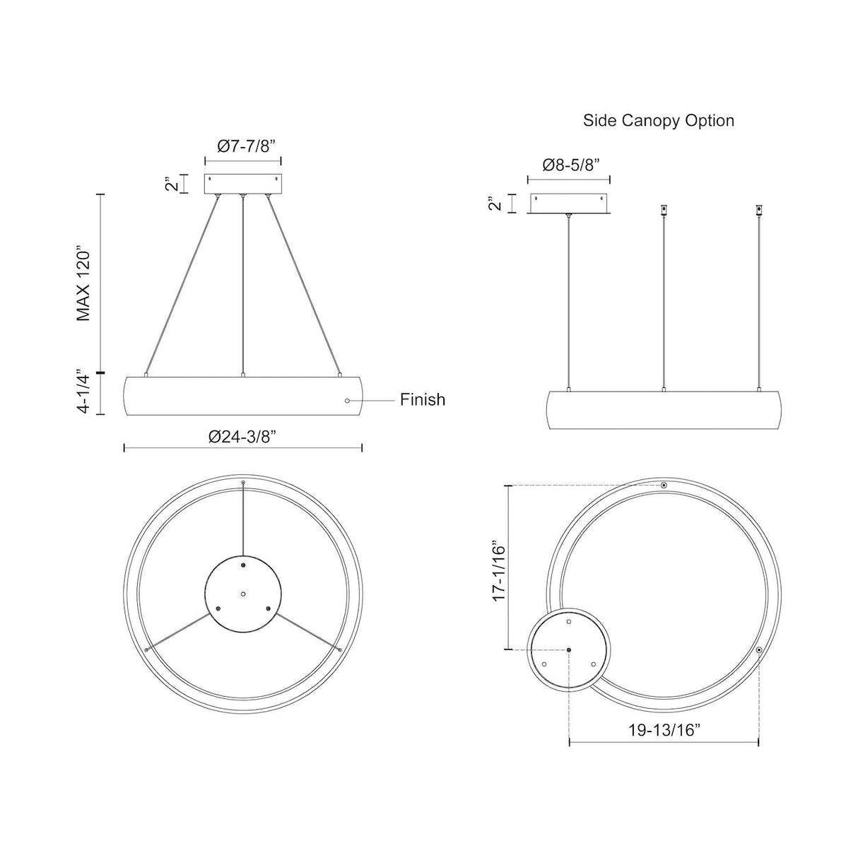 Kuzco PD22723-BK HALO 23" PD Black 120V TRIAC/ELV LED 3000K 90CRI 62W