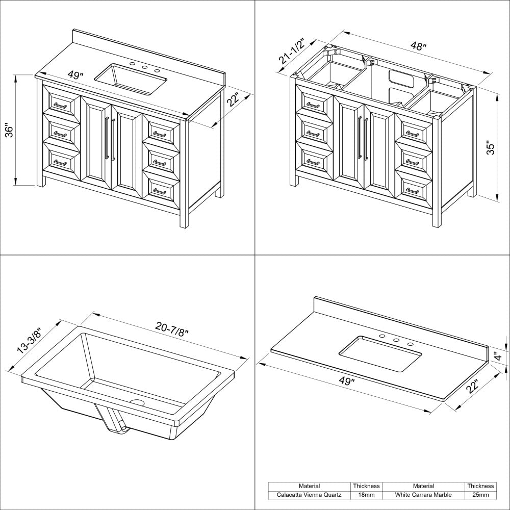 Jeffrey Alexander VKITCAD48BLBOR 48" Hale Blue Cade Vanity, Boulder Cultured Marble Vanity Top, undermount rectangle bowl