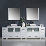 Fresca FVN62-108WH-VSL Fresca Torino 108" White Modern Double Sink Bathroom Vanity w/ 3 Side Cabinets & Vessel Sinks