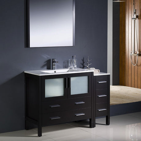 Fresca FVN62-3612ES-UNS Fresca Torino 48" Espresso Modern Bathroom Vanity w/ Side Cabinet & Integrated Sink