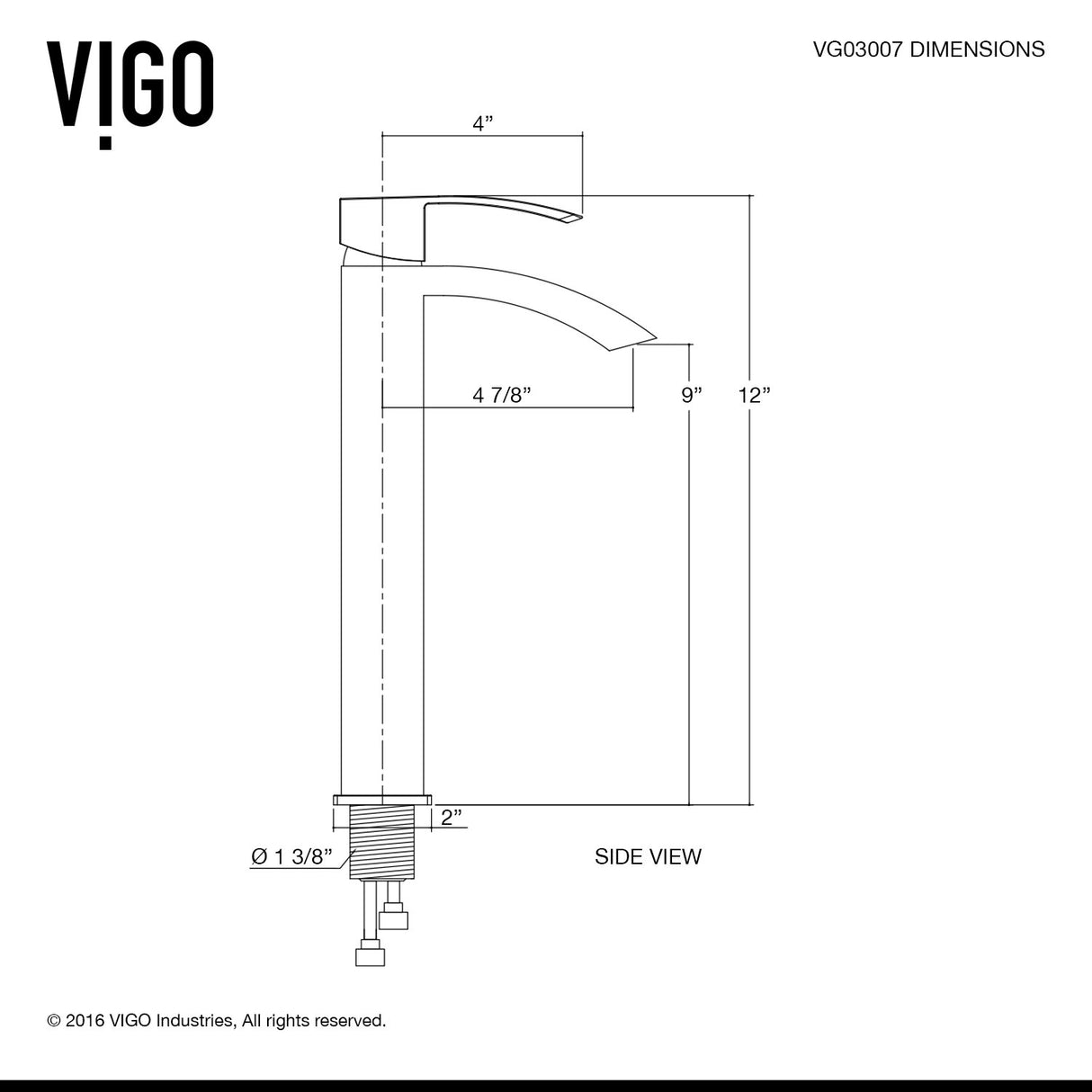 VIGO Duris 12 inch H Single Hole Single Handle Bathroom Faucet in Brushed Nickel - Vessel Sink Faucet VG03007BN