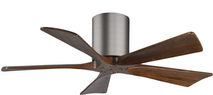 Matthews Fan IR5H-BP-WA-42 Irene-5H five-blade flush mount paddle fan in Brushed Pewter finish with 42” solid walnut tone blades. 