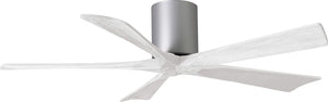 Matthews Fan IR5H-BN-MWH-52 Irene-5H five-blade flush mount paddle fan in Brushed Nickel finish with 52” solid matte white wood blades. 