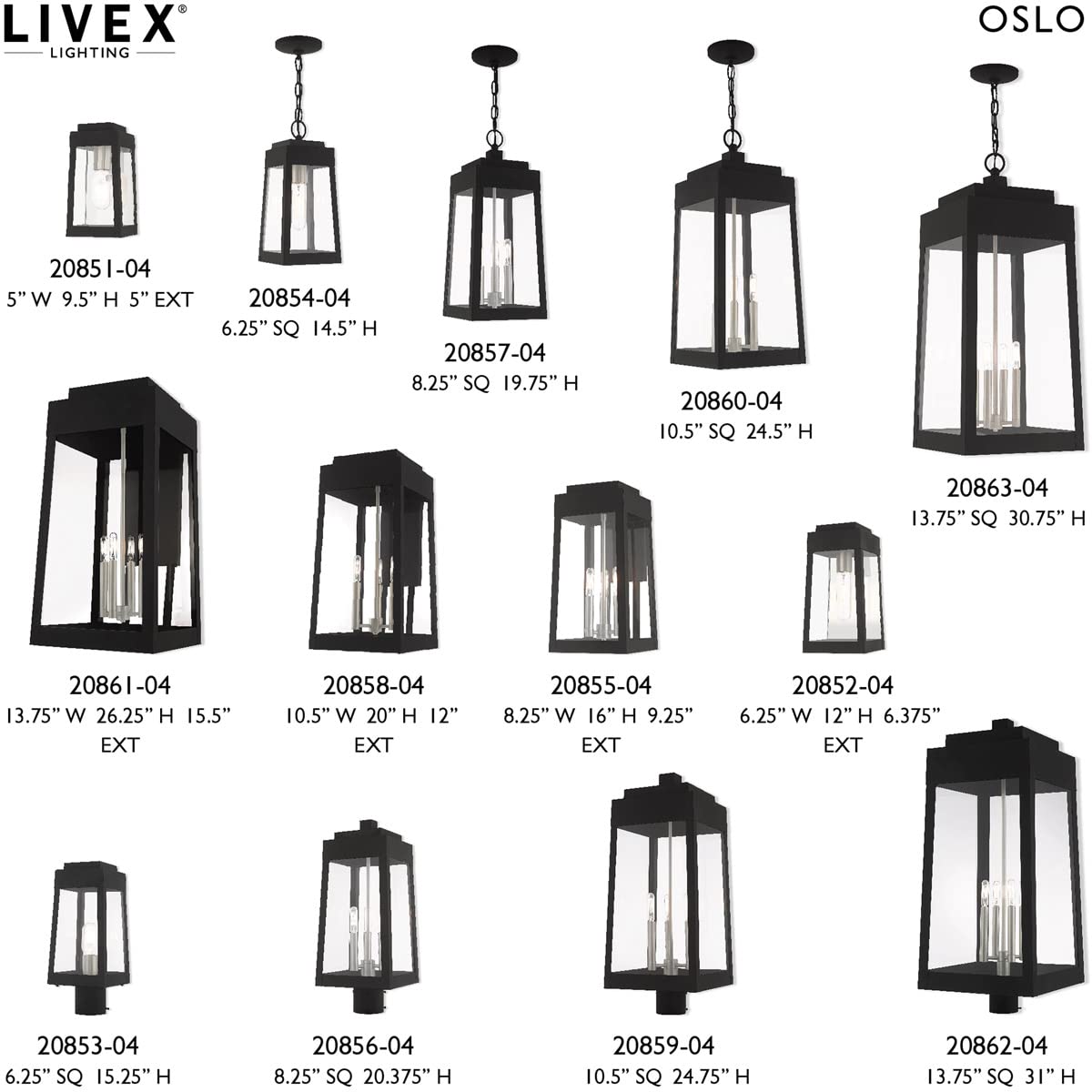 Livex Lighting 20858-04 Oslo - 20" Three Light Outdoor Wall Lantern, Black Finish with Clear Glass