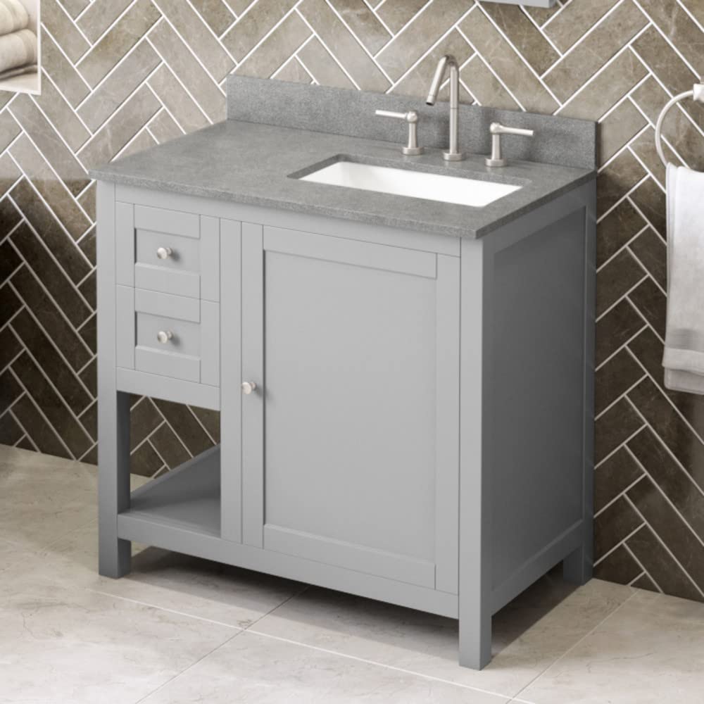 Jeffrey Alexander VKITAST36GRSGR 36" Grey Astoria Vanity, right offset, Steel Grey Cultured Marble Vanity Top, undermount rectangle bowl