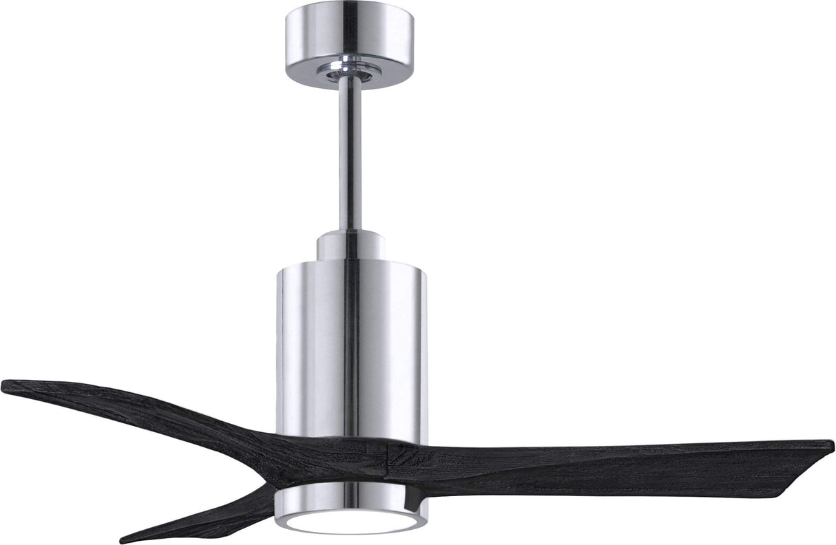 Matthews Fan PA3-CR-BK-42 Patricia-3 three-blade ceiling fan in Polished Chrome finish with 42” solid matte black wood blades and dimmable LED light kit 