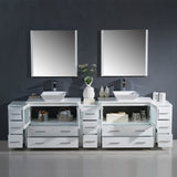 Fresca FVN62-108WH-VSL Fresca Torino 108" White Modern Double Sink Bathroom Vanity w/ 3 Side Cabinets & Vessel Sinks